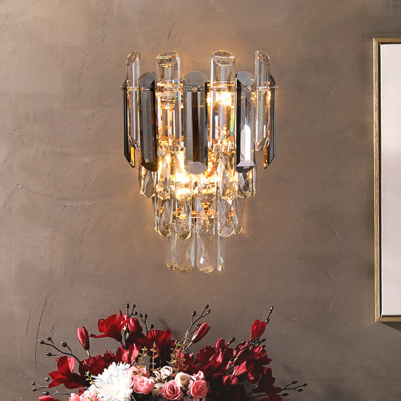 Modern Luxury Crystal Wall Lamp with Tiered Prism Design for Living Room