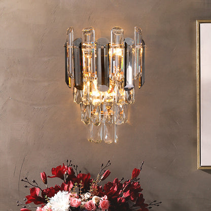 Modern Luxury Crystal Wall Lamp with Tiered Prism Design for Living Room