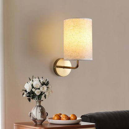 Minimalist Linen Shade Wall Lamp with Gold Base for Bedroom & Living Room
