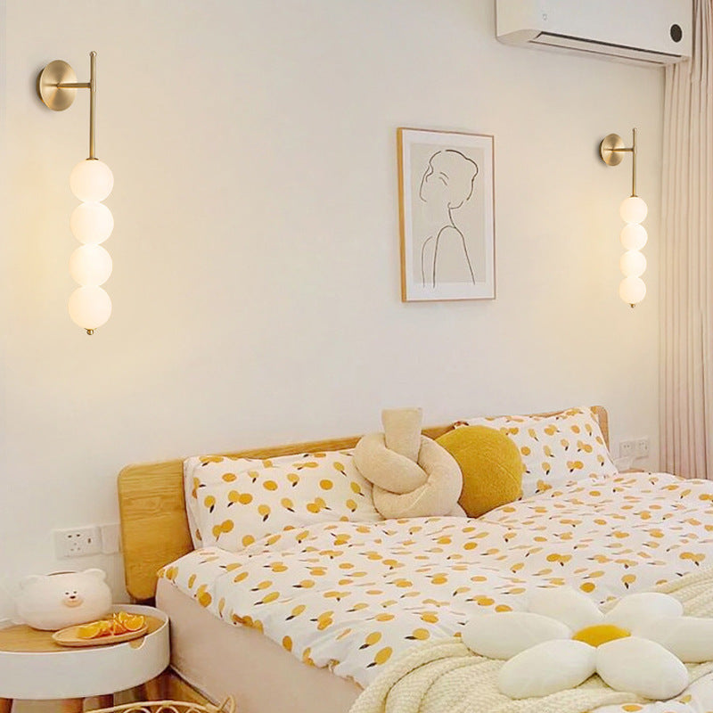 Minimalist Linear Wall Lamp with Four Opal Glass Globes