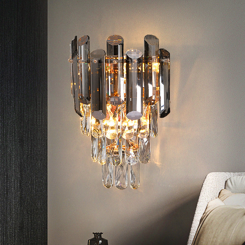 Modern Luxury Crystal Wall Lamp with Tiered Prism Design for Living Room