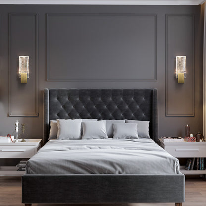 Contemporary Ribbed Glass Wall Lamp with Brushed Brass Accent