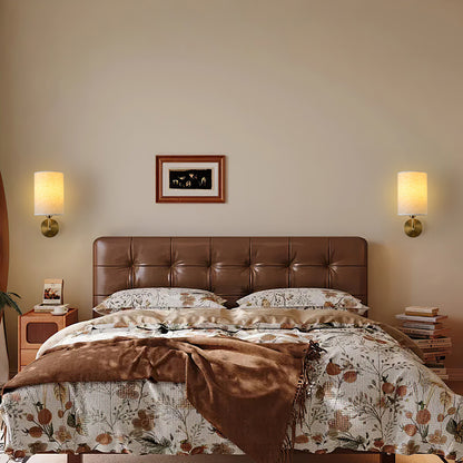 Minimalist Linen Shade Wall Lamp with Gold Base for Bedroom & Living Room