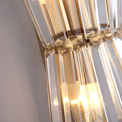 Art Deco Hourglass Wall Lamp with Clear Crystal Prisms & Brass Frame
