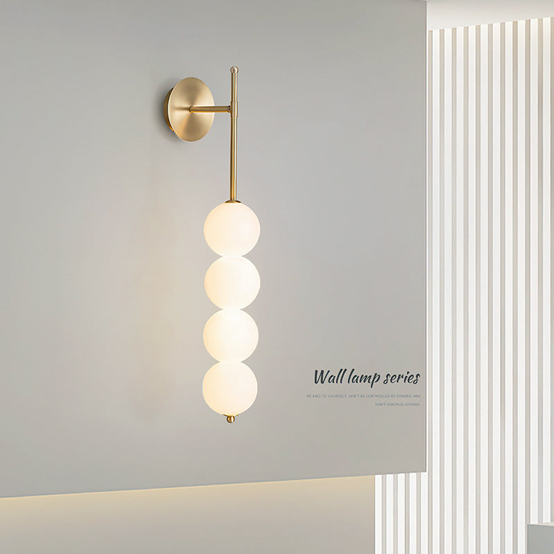 Minimalist Linear Wall Lamp with Four Opal Glass Globes