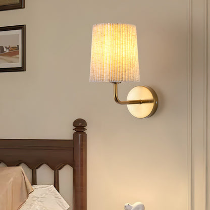 Minimalist Ribbed Fabric Wall Lamp with Gold Base for Bedroom