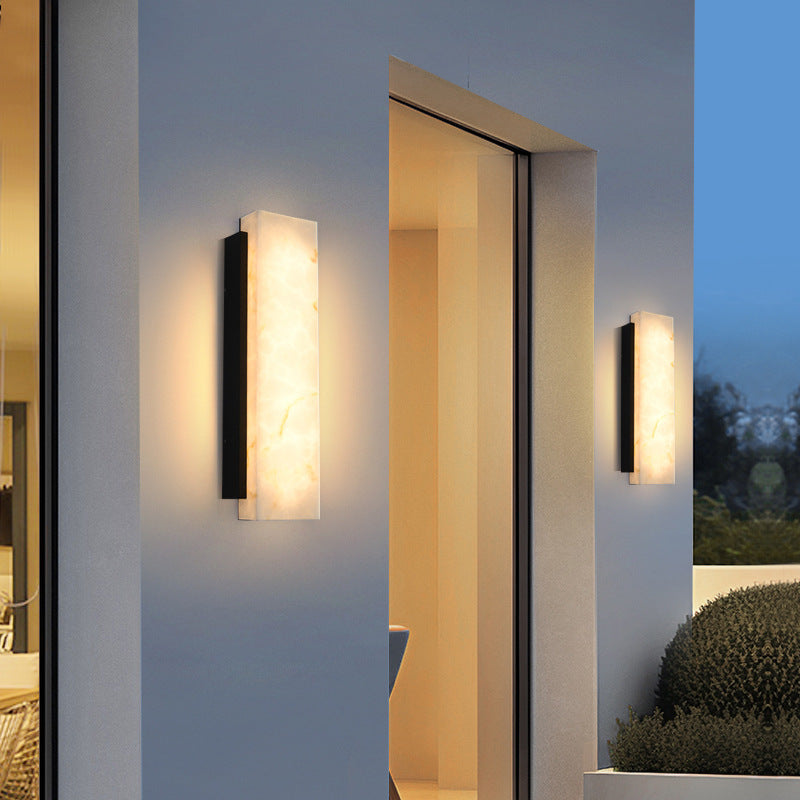 Black Framed Onyx Stone Wall Light - Minimalist Marble LED Sconce for Modern & Contemporary Homes