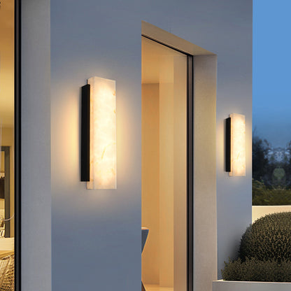 Black Framed Onyx Stone Wall Light - Minimalist Marble LED Sconce for Modern & Contemporary Homes
