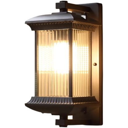 Black Ribbed Glass Outdoor Wall Lantern Waterproof Traditional Exterior Light