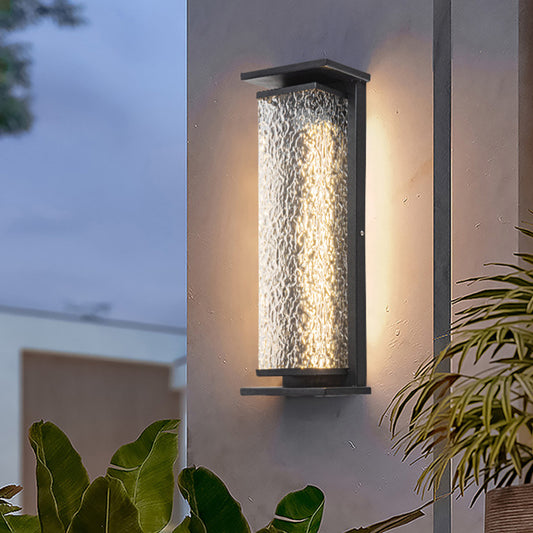 Textured Glass Outdoor Wall Light with Black Frame for Contemporary Homes