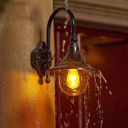 Black Gooseneck Outdoor Wall Light with Globe Glass | Waterproof Industrial Exterior Sconce