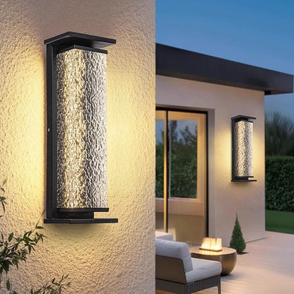 Textured Glass Outdoor Wall Light with Black Frame for Contemporary Homes