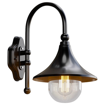 Black Gooseneck Outdoor Wall Light with Globe Glass | Waterproof Industrial Exterior Sconce