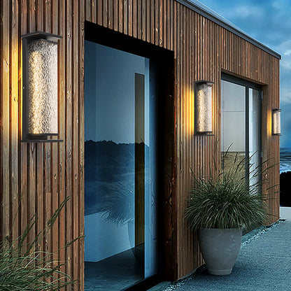 Textured Glass Outdoor Wall Light with Black Frame for Contemporary Homes