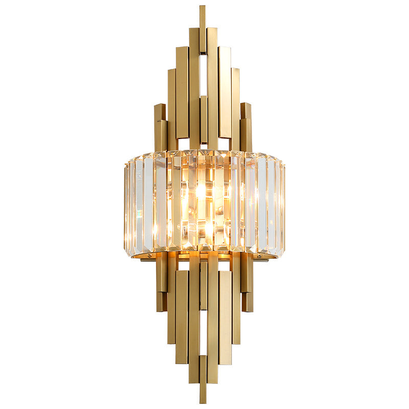 Geometric Gold Frame Wall Lamp with Tiered Crystal Shade
