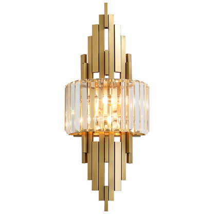 Geometric Gold Frame Wall Lamp with Tiered Crystal Shade