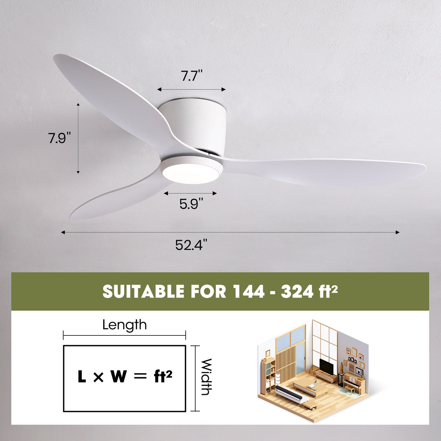 52 in. Smart Indoor Modern White Low Profile Ceiling Fans with Remote and Wall Control with Dimmable Integrated LED