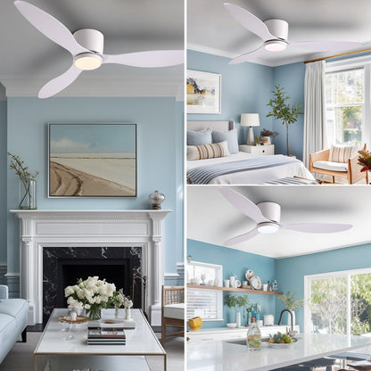 52 in. Smart Indoor Modern White Low Profile Ceiling Fans with Remote and Wall Control with Dimmable Integrated LED