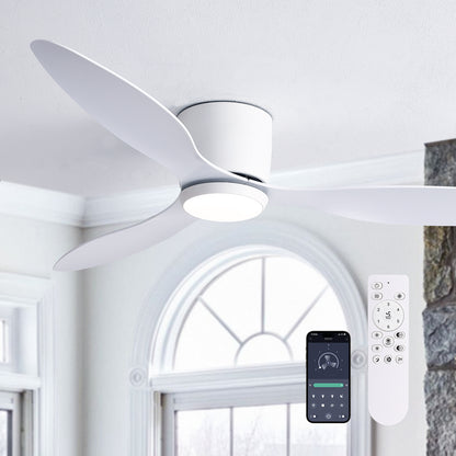52 in. Smart Indoor Modern White Low Profile Ceiling Fans with Remote and Wall Control with Dimmable Integrated LED