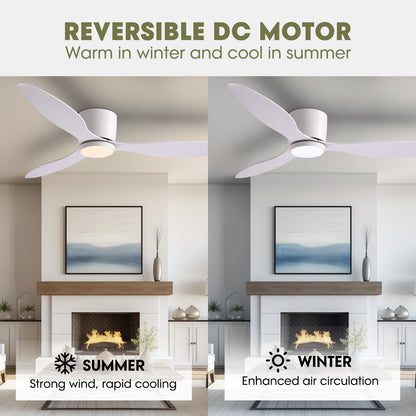 52 in. Smart Indoor Modern White Low Profile Ceiling Fans with Remote and Wall Control with Dimmable Integrated LED
